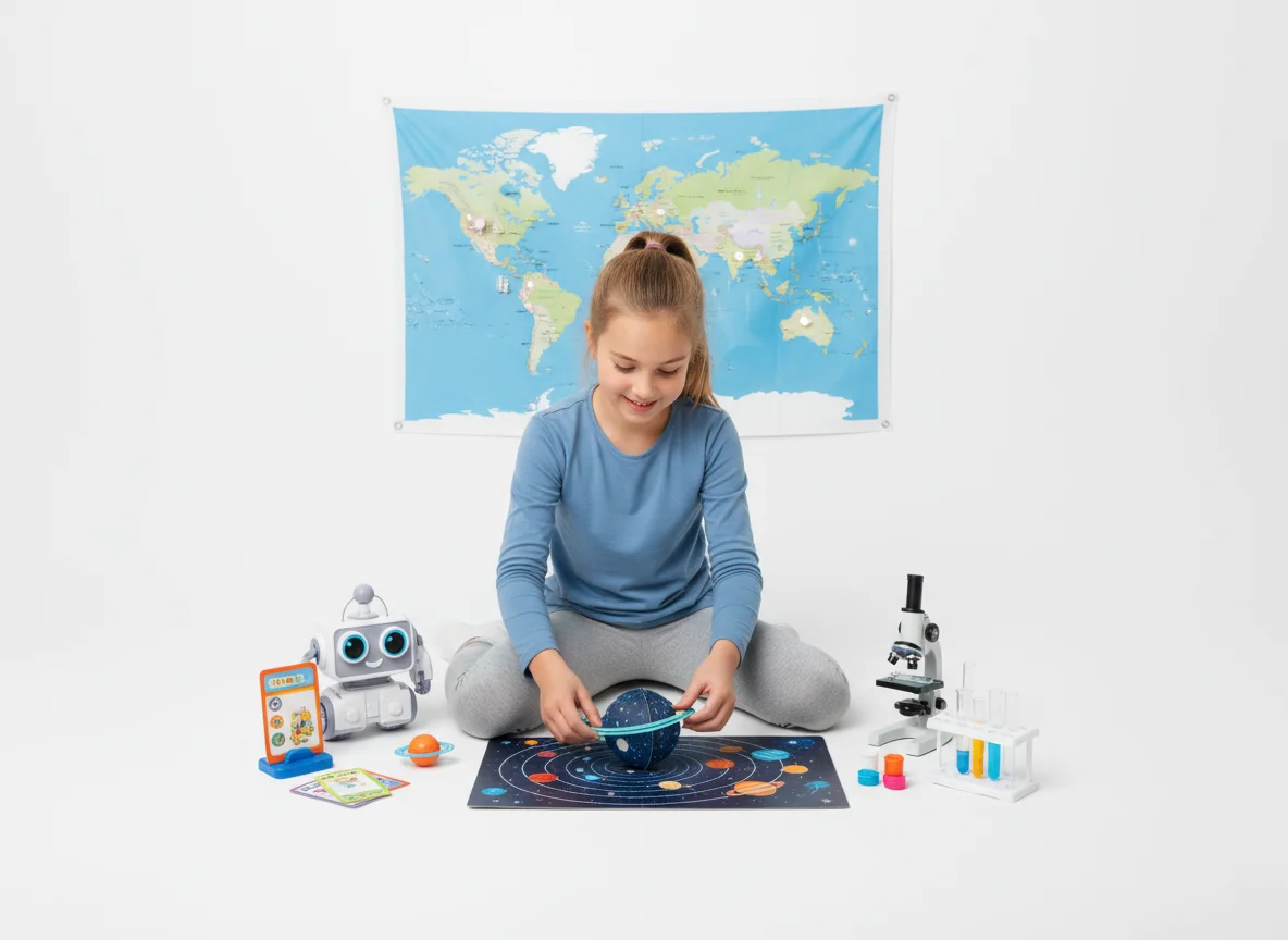 niña de 12 años jugando con juguetes educativos